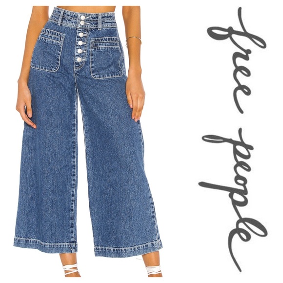 New Free People Colette Wide Leg in Indigo Blue - Picture 3 of 8